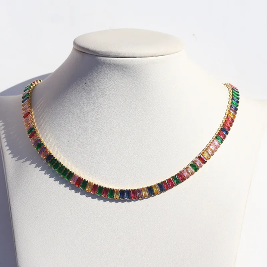 Gold Plated Necklace featuring Vibrant Zircon Stones