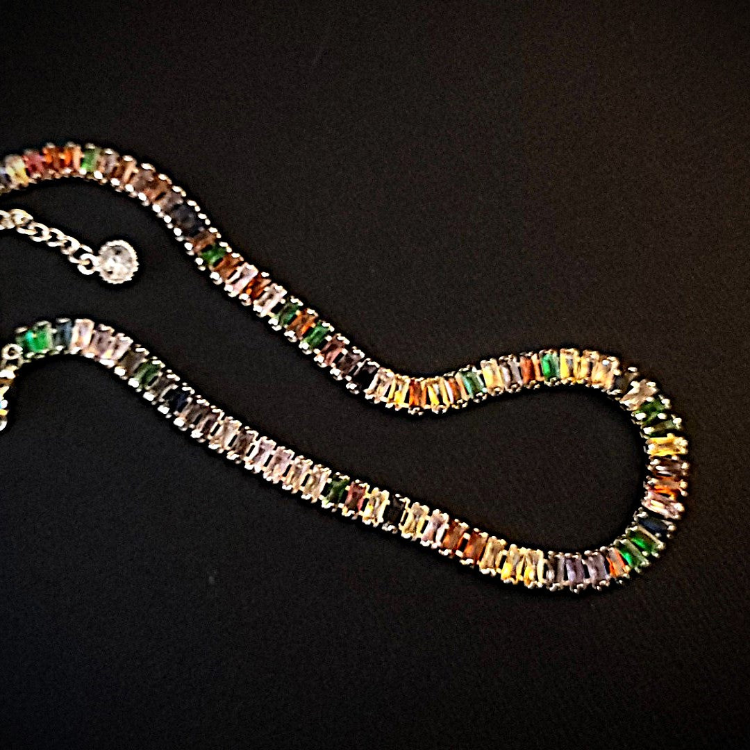 Gold Plated Necklace featuring Vibrant Zircon Stones