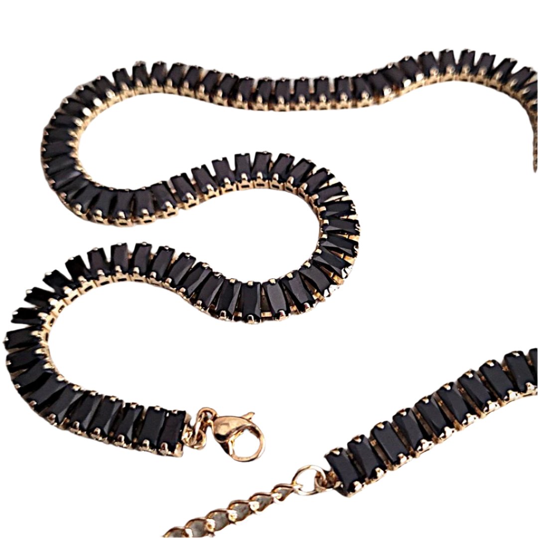 18tk Gold Plated Black Zircon Necklace