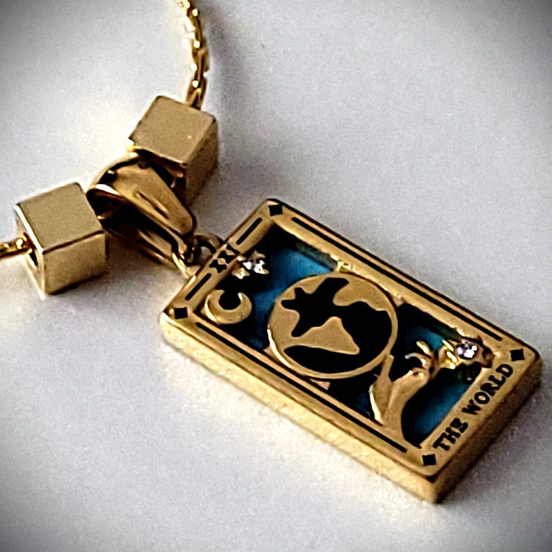 18K World Tarot Card Necklace