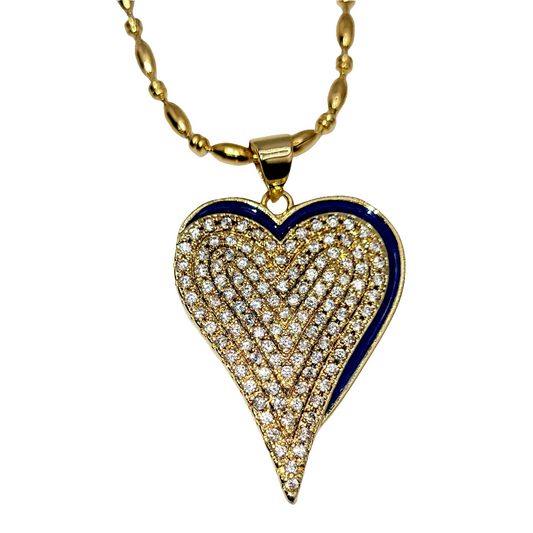 18 kt Plated Enamel Inlay Zircon Heart Necklace.