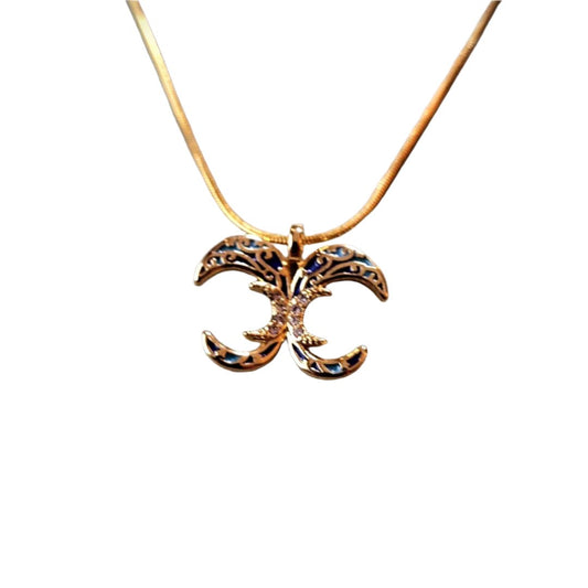 18 kt double crescent pendant snake chain