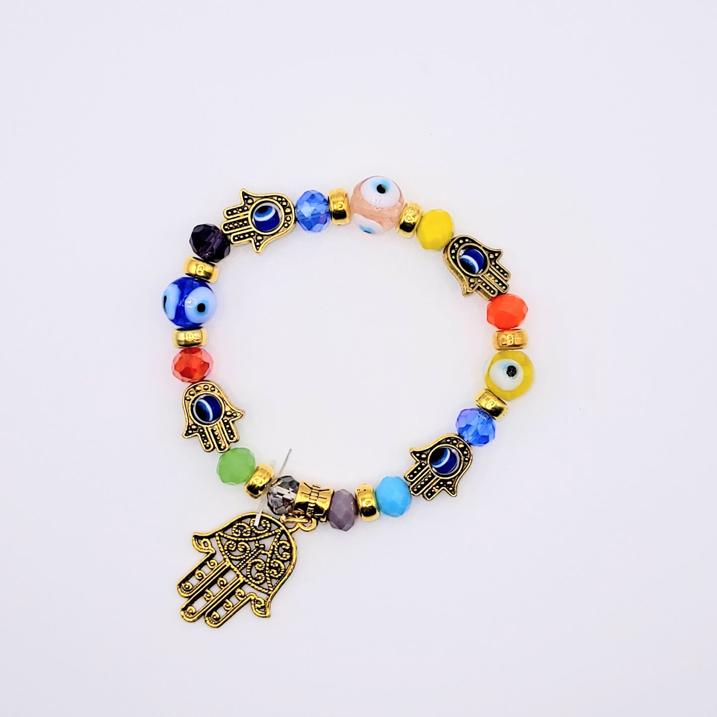 Evil Eye Palm Glass Bead Bracelet