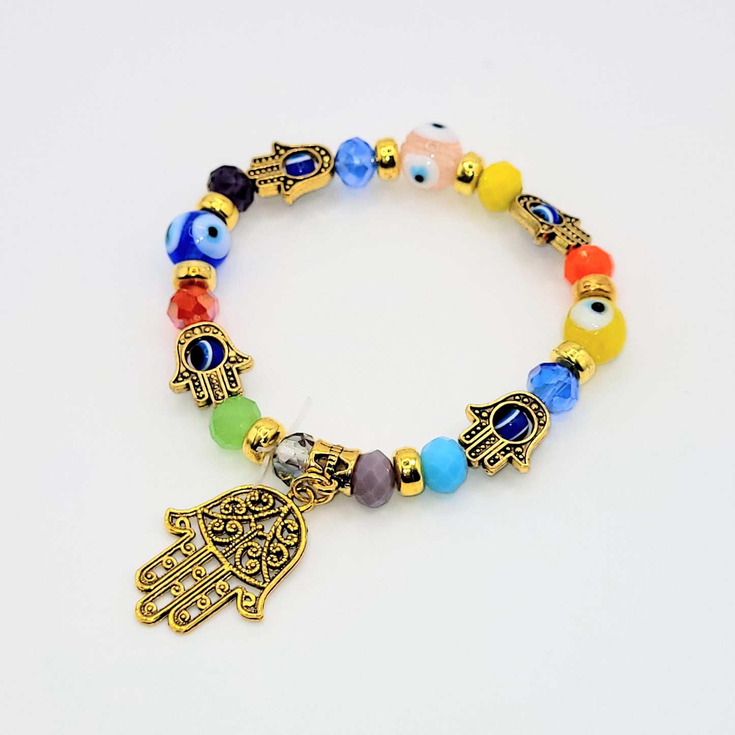 Evil Eye Palm Glass Bead Bracelet