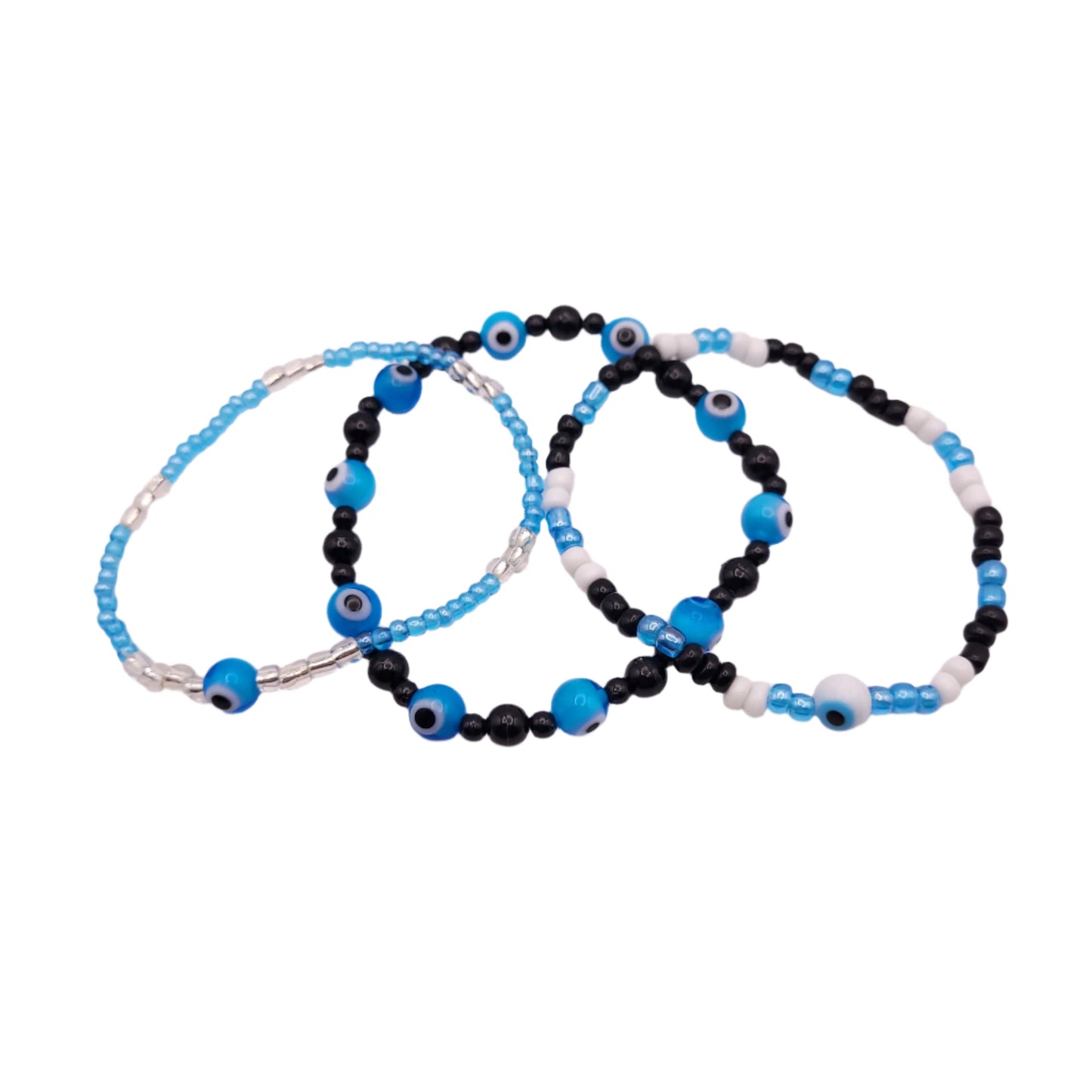 3 Blue Evil Eye Stretchy Bracelets