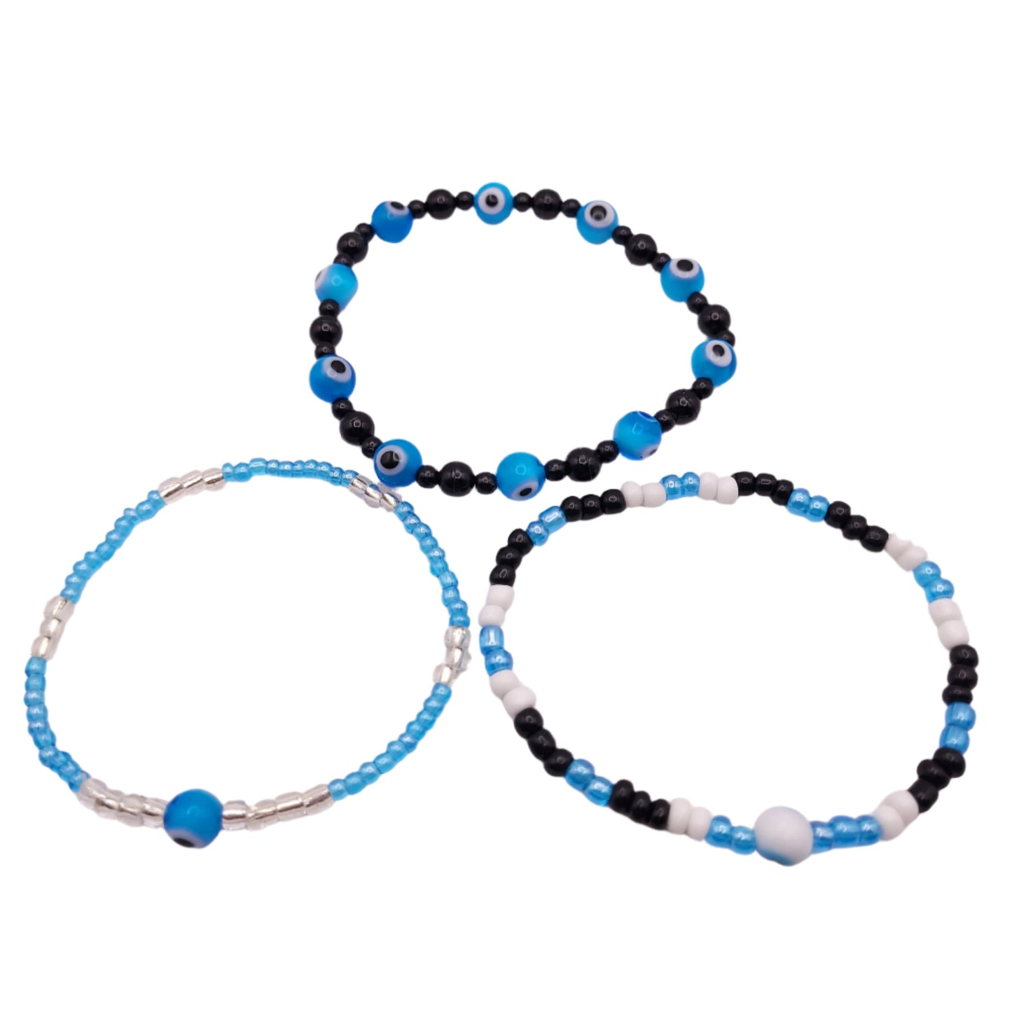 3 Blue Evil Eye Stretchy Bracelets