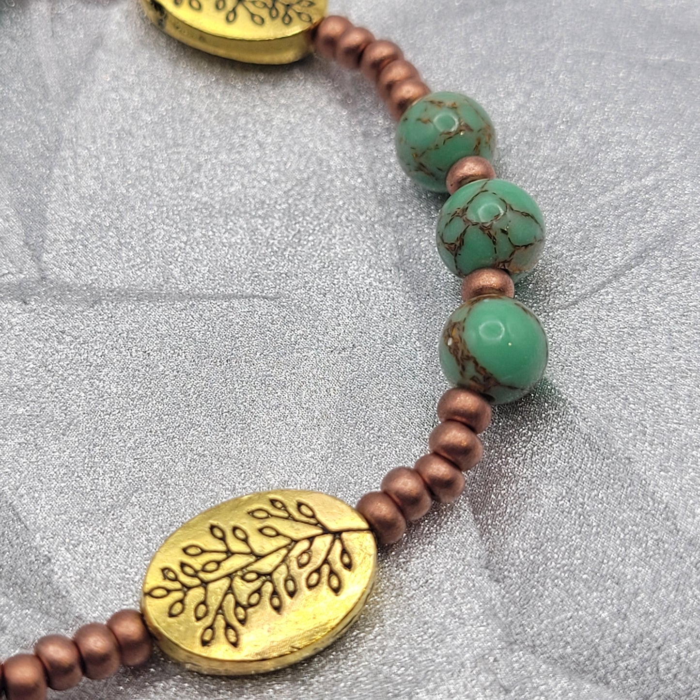 Green Turquoise 6mm with brass and copper glass beads