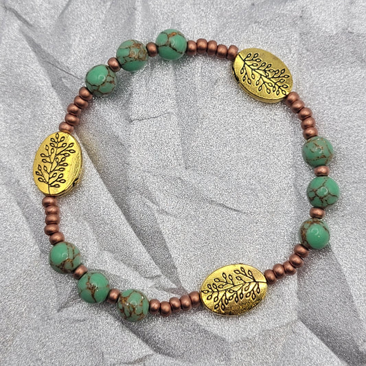 Green Turquoise 6mm with brass and copper glass beads