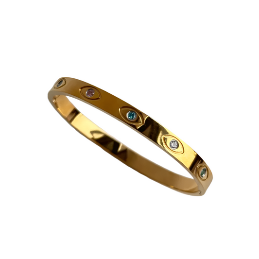 18K Plated multi-colored evil eye bangle