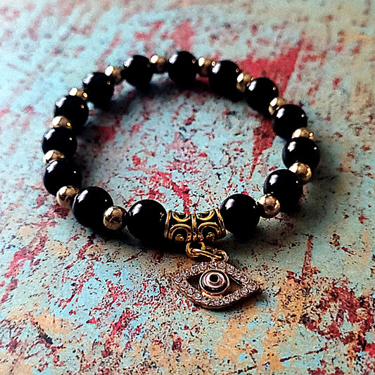 Evil Eye Black and Gold Bracelet