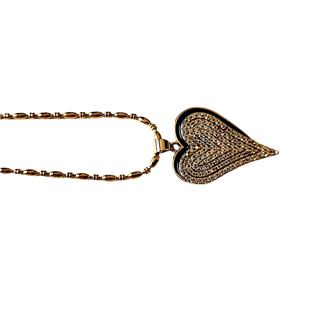 18 kt Plated Enamel Inlay Zircon Heart Necklace