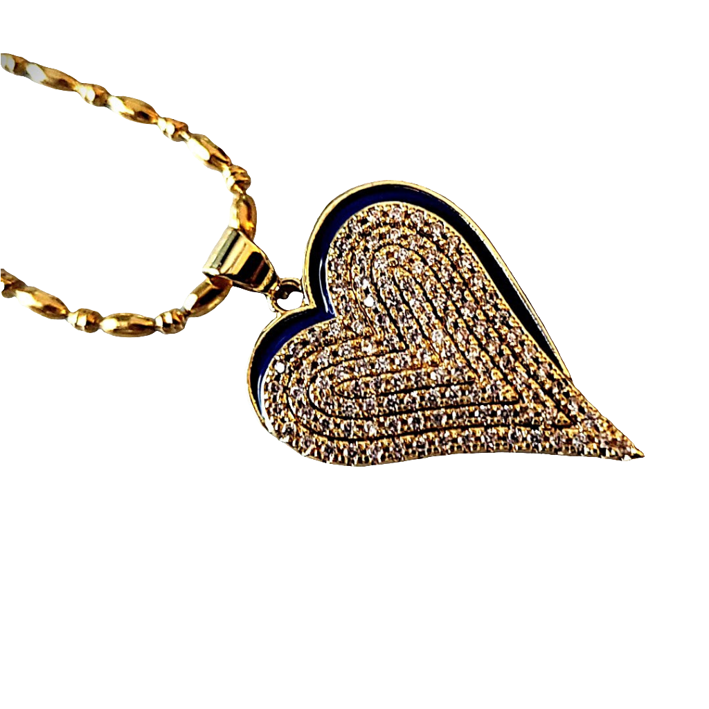 18 kt Plated Enamel Inlay Zircon Heart Necklace