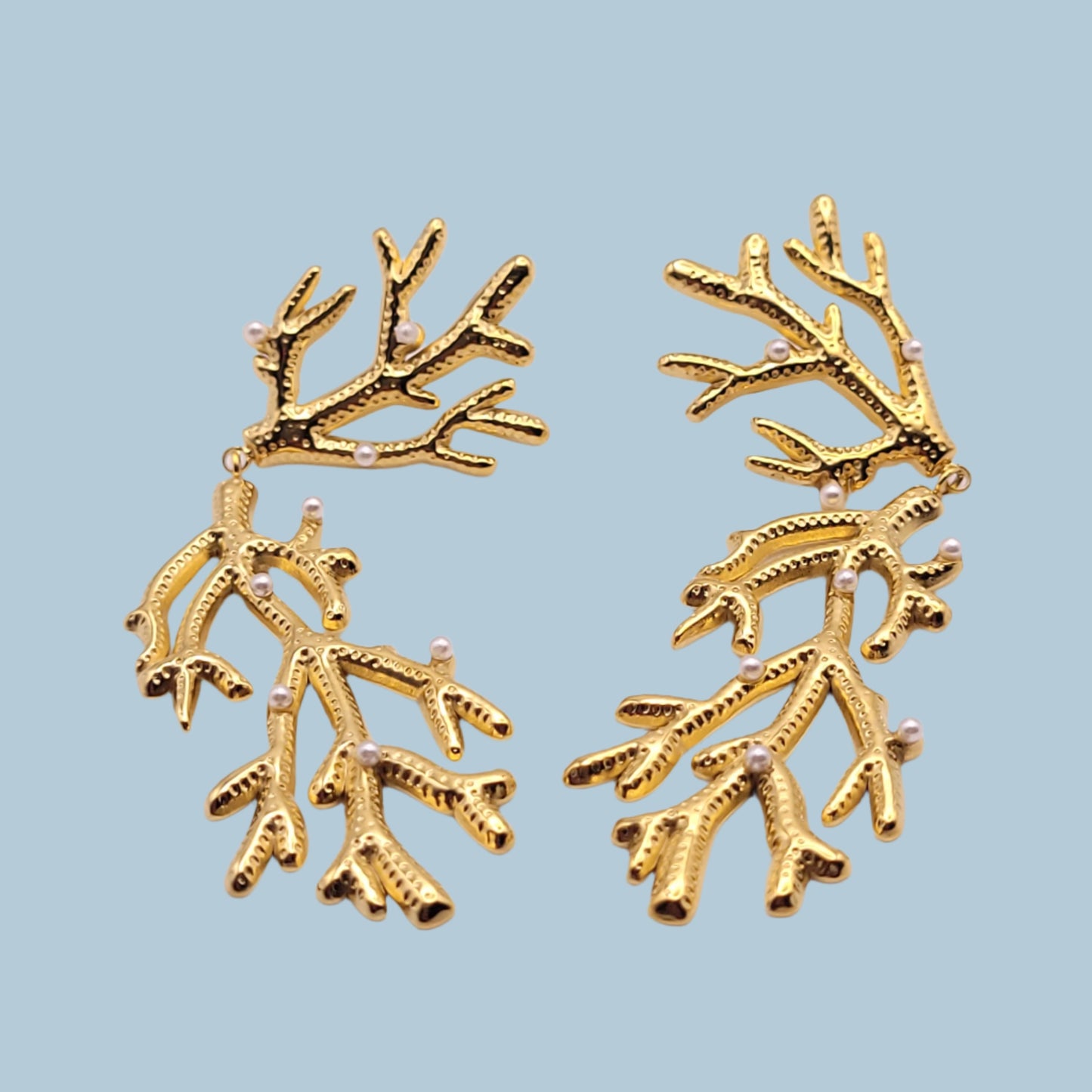  18K plated textured statement drop earrings. 