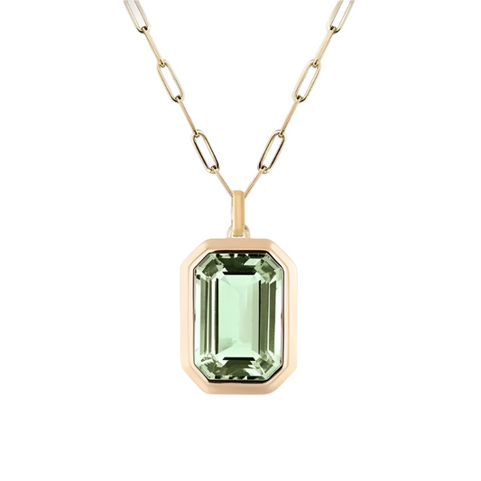 18 kt Green Pendant Paper Clip Necklace